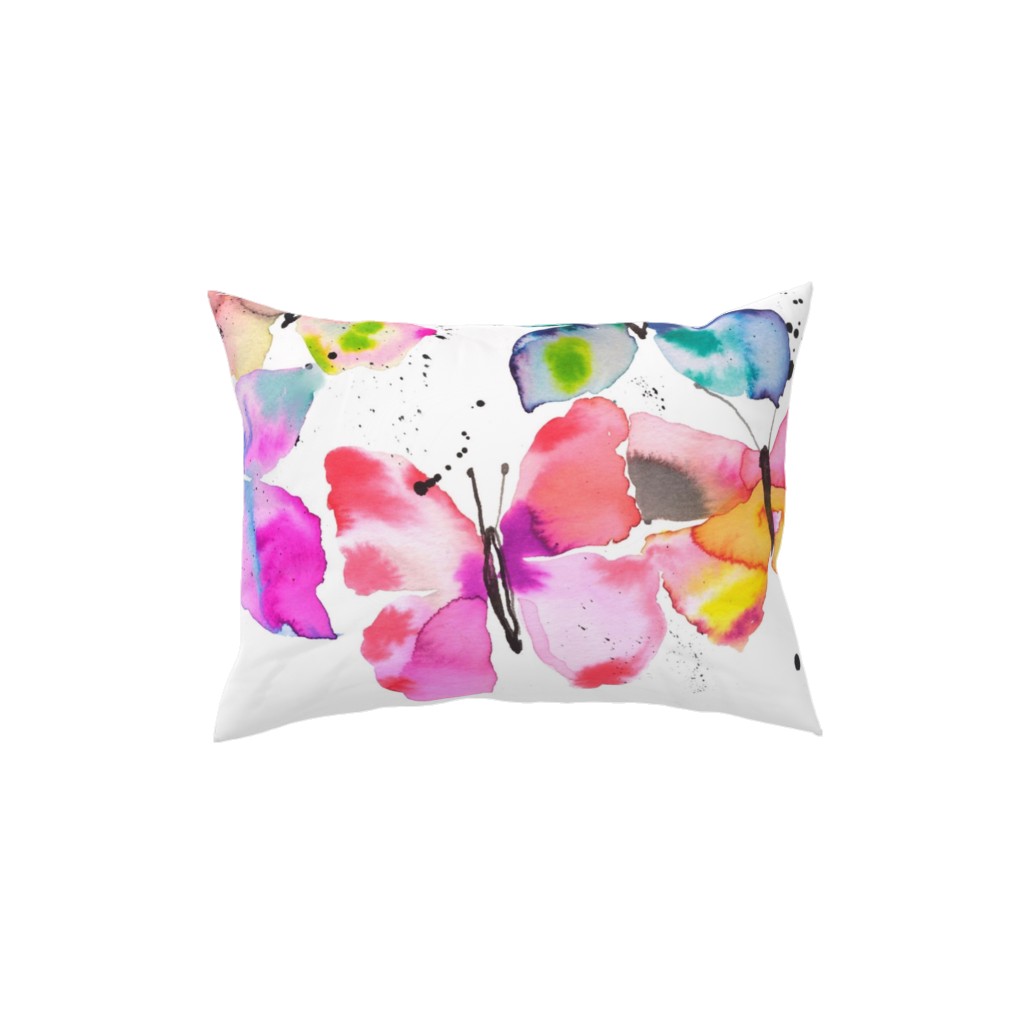 Watercolor Butterflies Gradation - Multi Pillow, Woven, White, 12x16, Double Sided, Multicolor