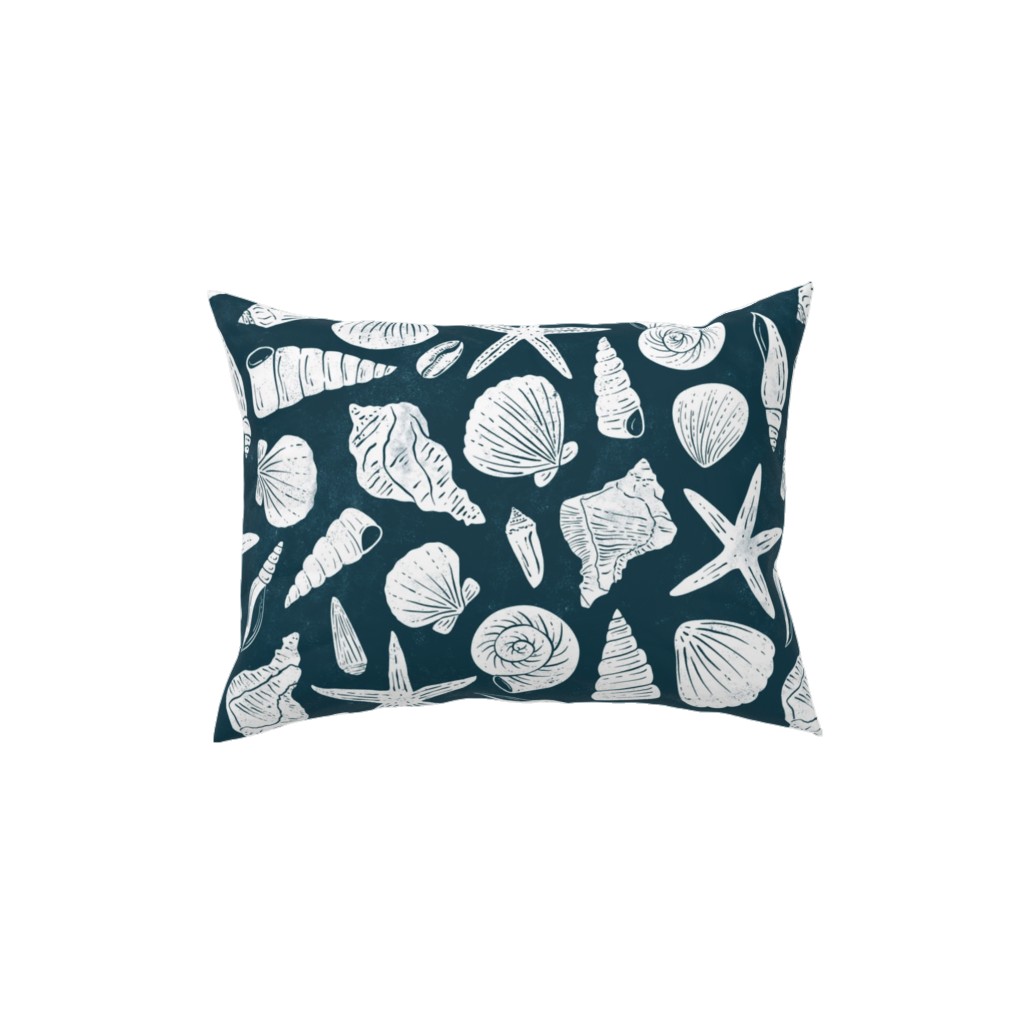 Textured Ocean Seashells - Dark Blue Pillow, Woven, White, 12x16, Double Sided, Blue