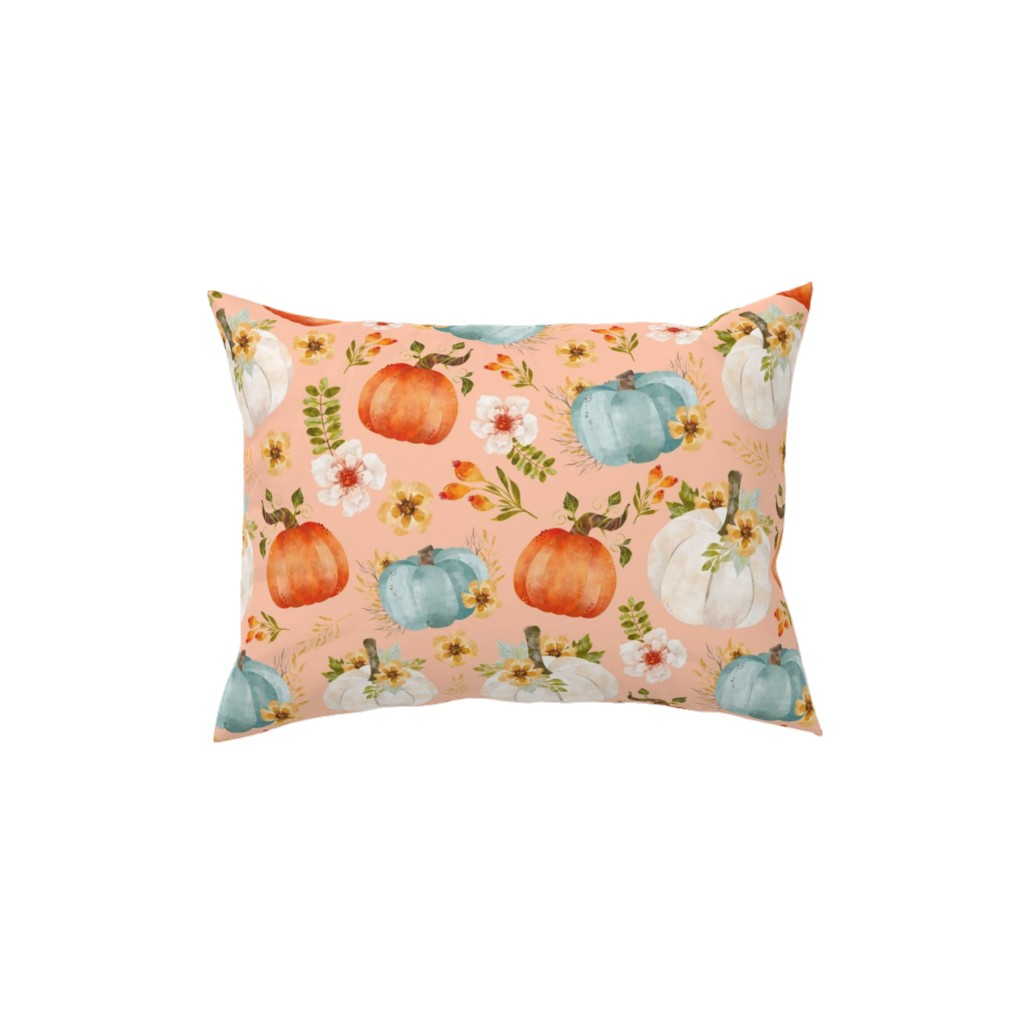 Rustic Farmhouse Pumpkins on Pale Peach Pillow, Woven, White, 12x16, Double Sided, Orange, Orange