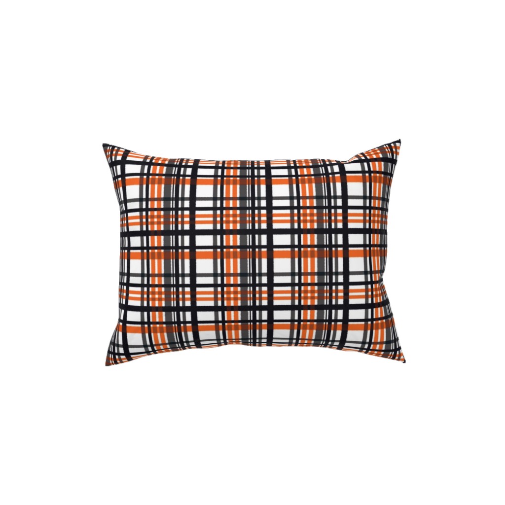 Intricate Plaid Pillow, Woven, White, 12x16, Double Sided, Orange, Charcoal