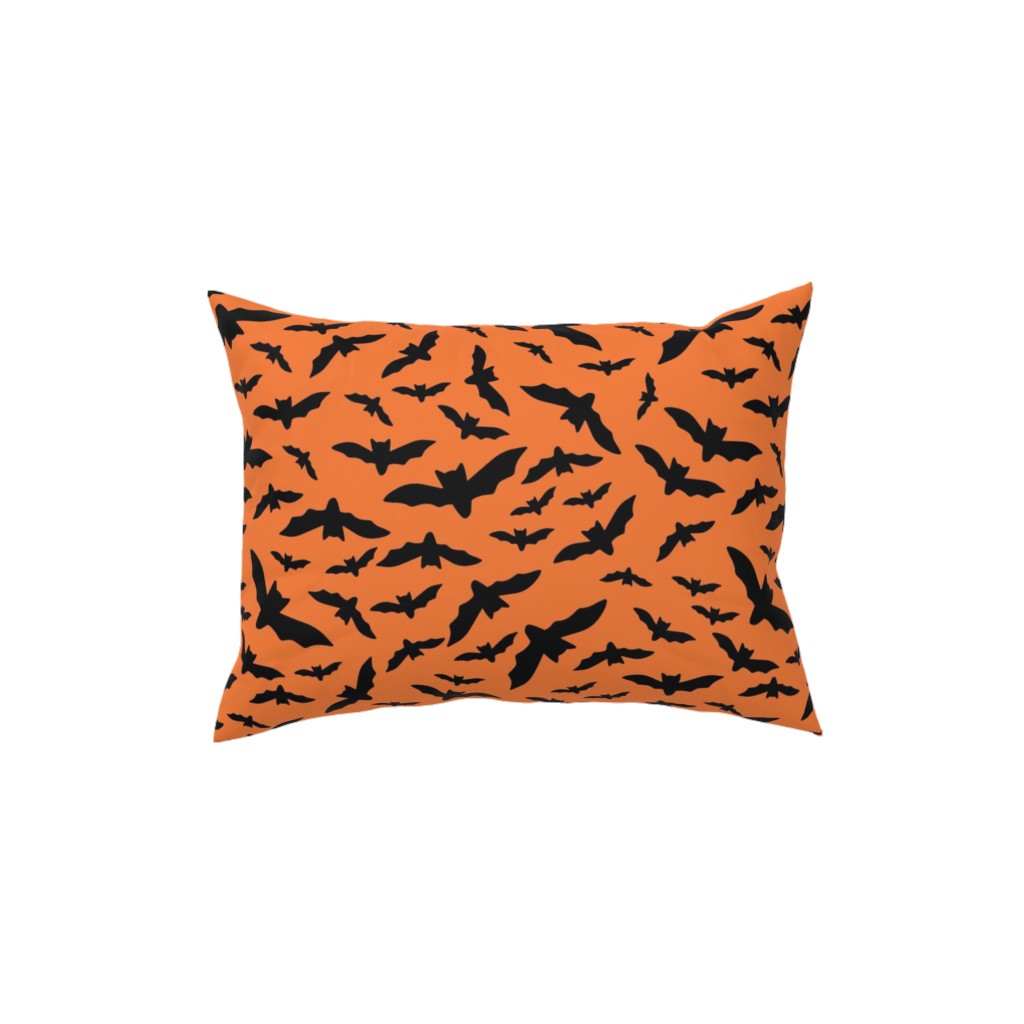 Black Bats Pillow, Woven, White, 12x16, Double Sided, Orange, Pumpkin