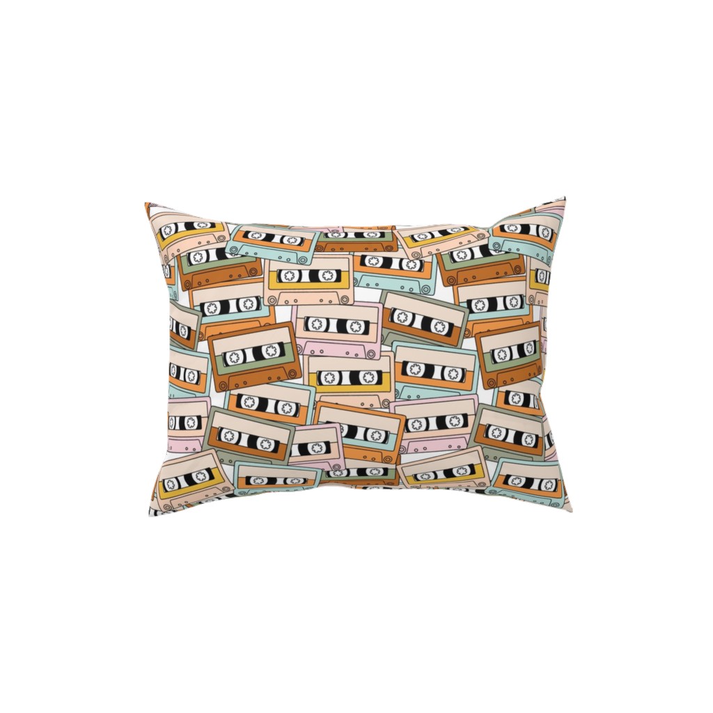 Retro Audio Tape Cassette Pillow, Woven, White, 12x16, Double Sided, Multicolor