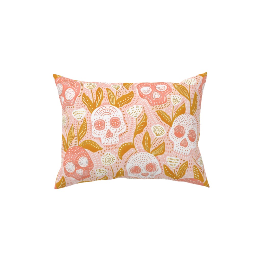 Halloween Skulls - Pastel Pillow, Woven, White, 12x16, Double Sided, Pink