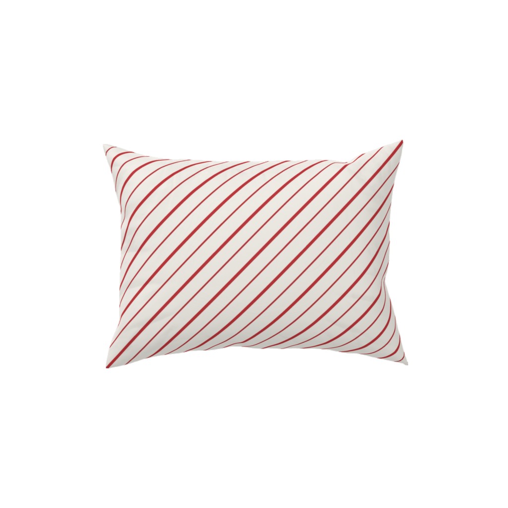 Diagonal Candy Cane Stripes Pillow, Woven, White, 12x16, Double Sided, Red