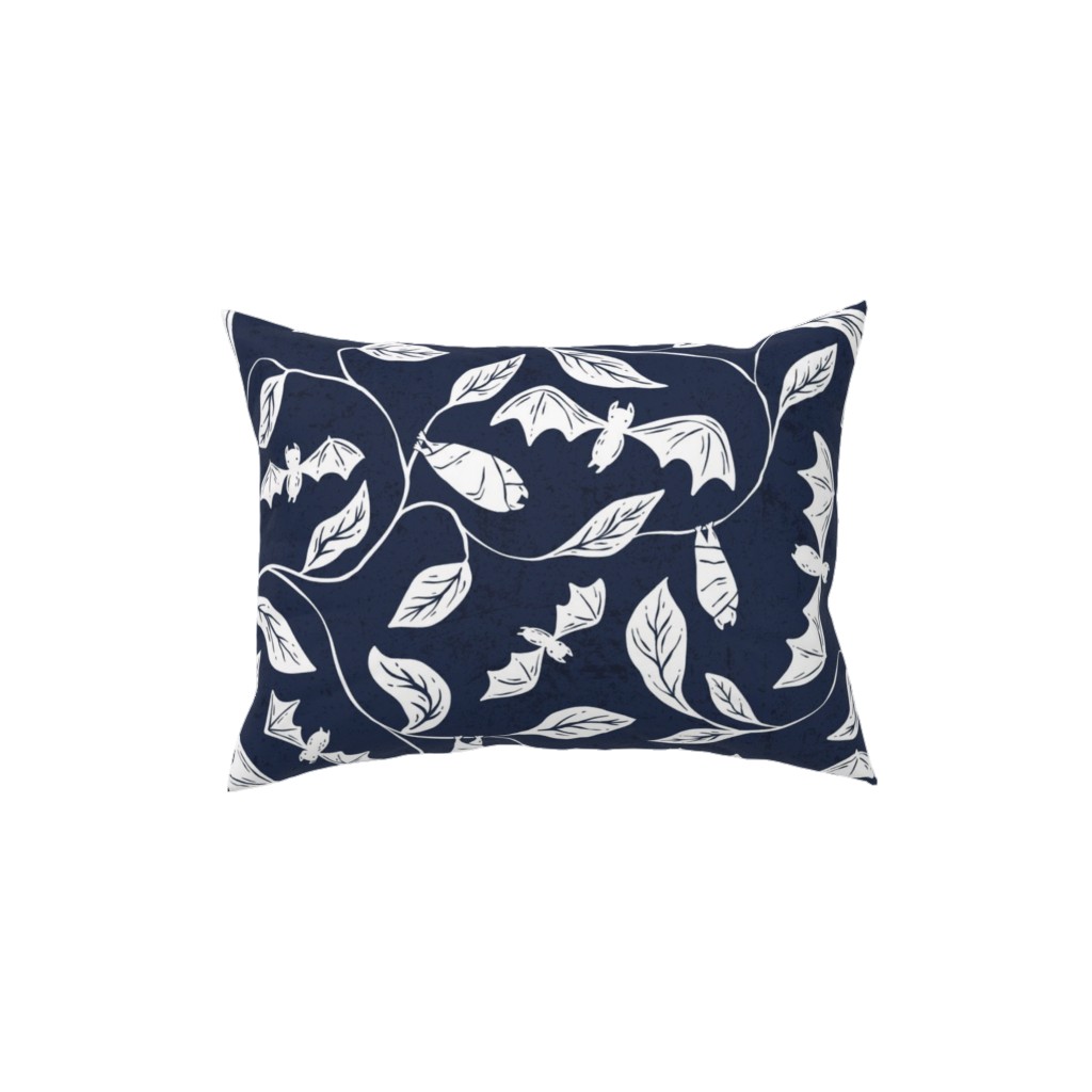 Bat Forest - White on Navy Pillow, Woven, White, 12x16, Double Sided, Blue, True Blue