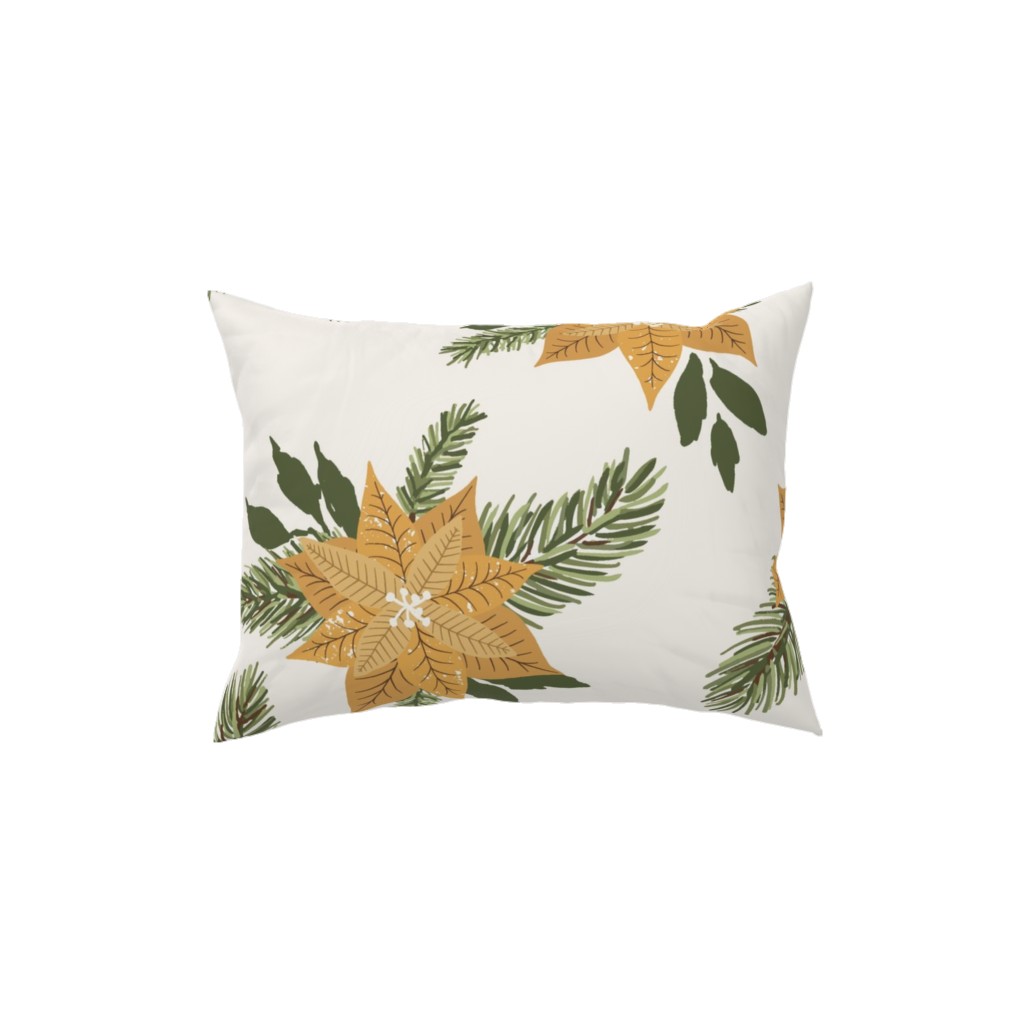 Golden Poinsettia Christmas Flowers Pillow, Woven, White, 12x16, Double Sided, Yellow, Classic Yellow