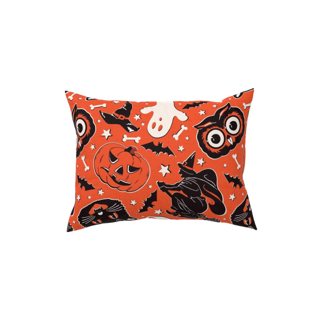 Vintage Halloween - Black & White on Orange Pillow, Woven, White, 12x16, Double Sided, Orange