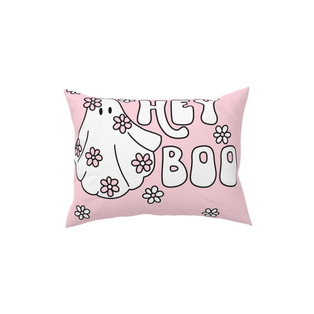 Hey Boo - Pink Pillow, Woven, White, 12x16, Double Sided, Pink, Bright Pink
