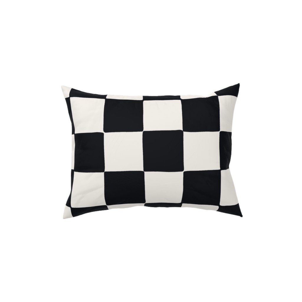 Retro Checker Checkerboard Pillow, Woven, White, 12x16, Double Sided, Black, Rich Black