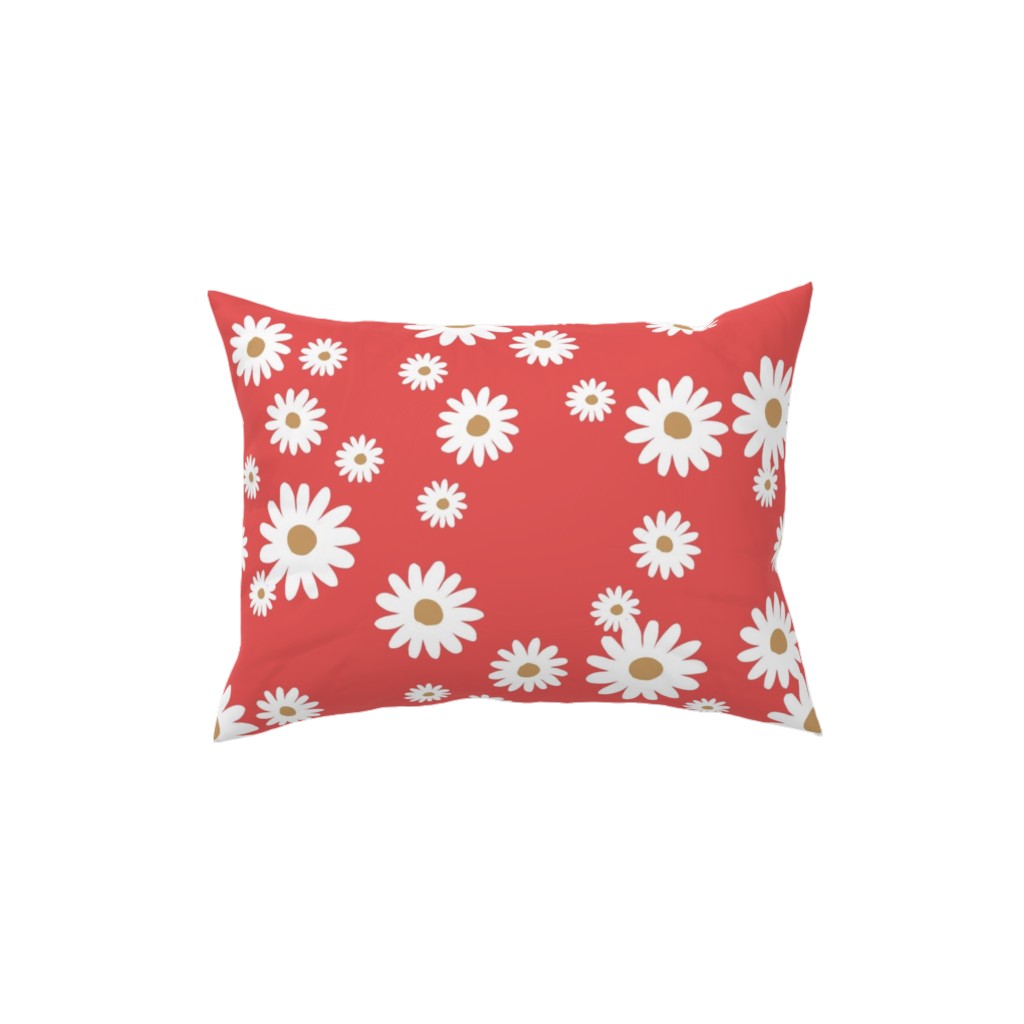 Vintage Daisies - White on Red Pillow, Woven, White, 12x16, Double Sided, Red
