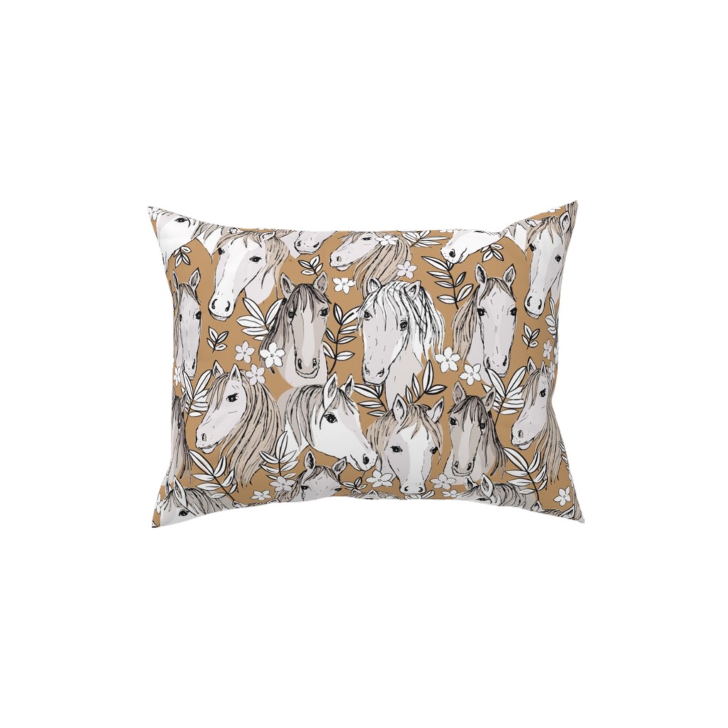 Wild Horses Pillow, Woven, White, 12x16, Double Sided, Brown, Dust Bunny