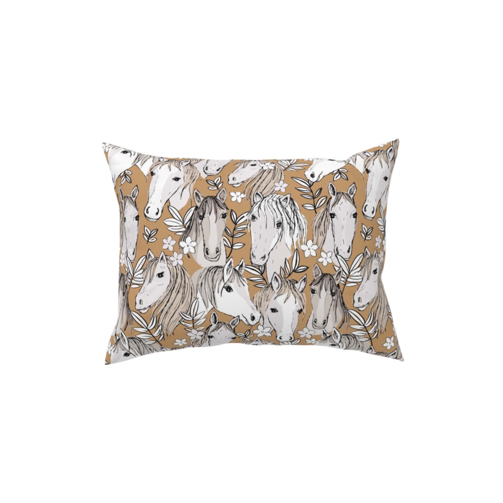 Wild Horses Pillow, Woven, White, 12x16, Double Sided, Brown