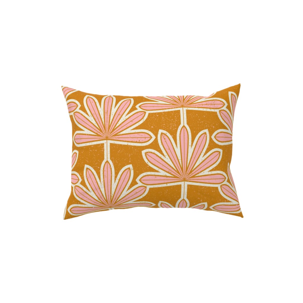 Mid Century Palm Leaf Pillow, Woven, White, 12x16, Double Sided, Pink, Bright Pink