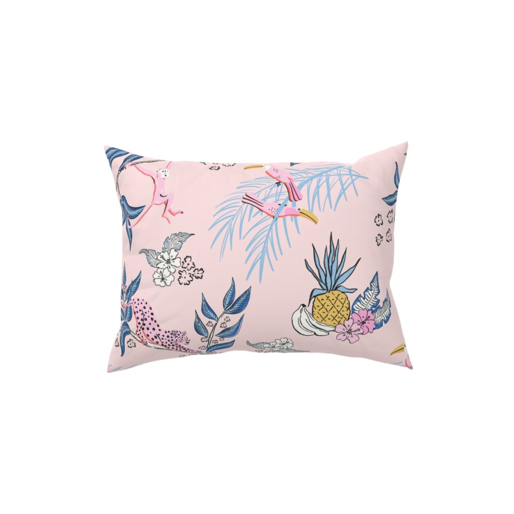 Jungle Toile - Pink Pillow, Woven, White, 12x16, Double Sided, Pink