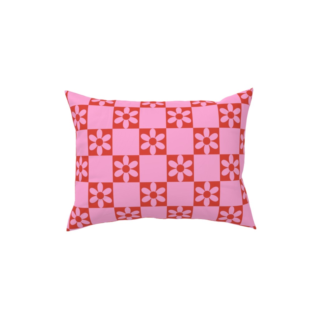 Daisy Checkerboard Pillow, Woven, White, 12x16, Double Sided, Pink