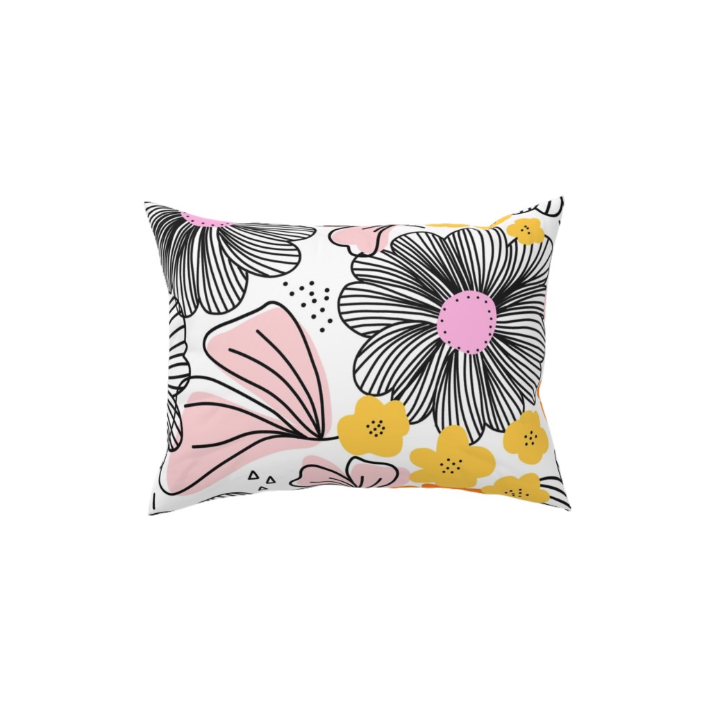 Line Art Florals - Multi Pillow, Woven, White, 12x16, Double Sided, Multicolor