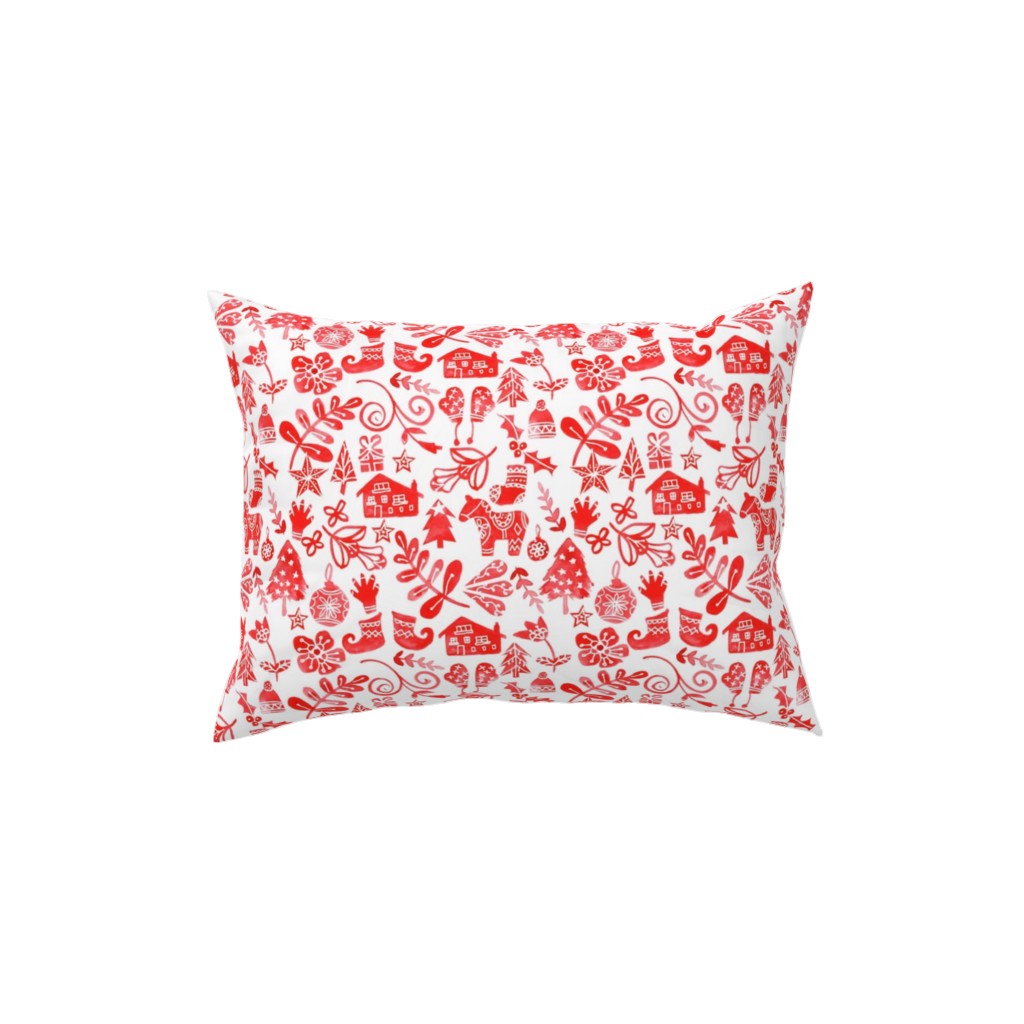 Red Christmas Pillow, Woven, White, 12x16, Double Sided, Red