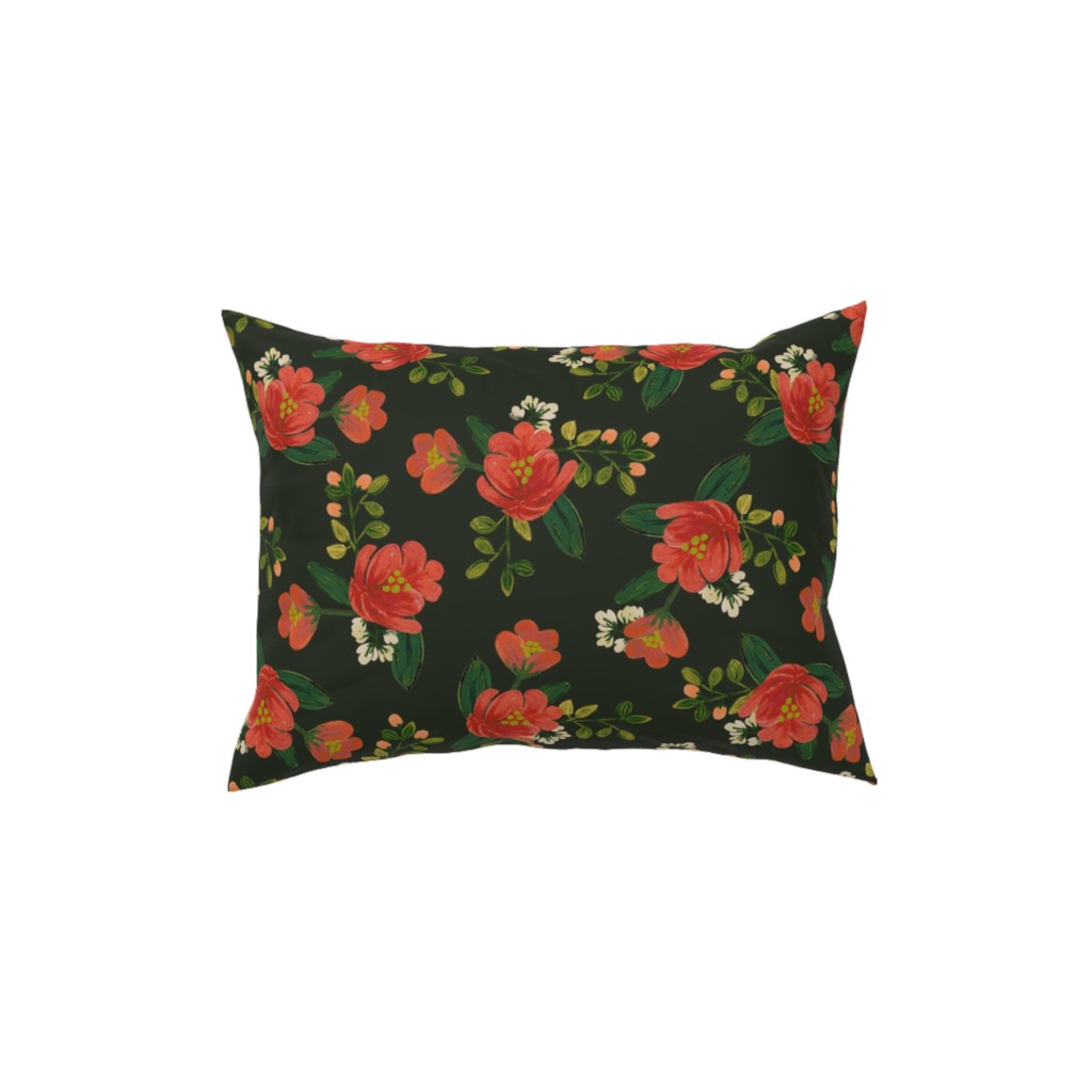 Holiday Floral Pillow, Woven, White, 12x16, Double Sided, Green
