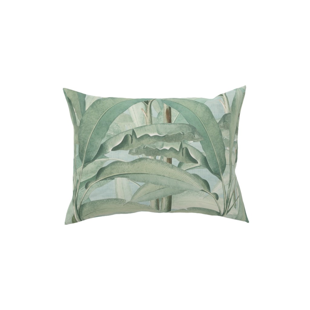Lush Tropical Leaves Pillow, Woven, White, 12x16, Double Sided, Green