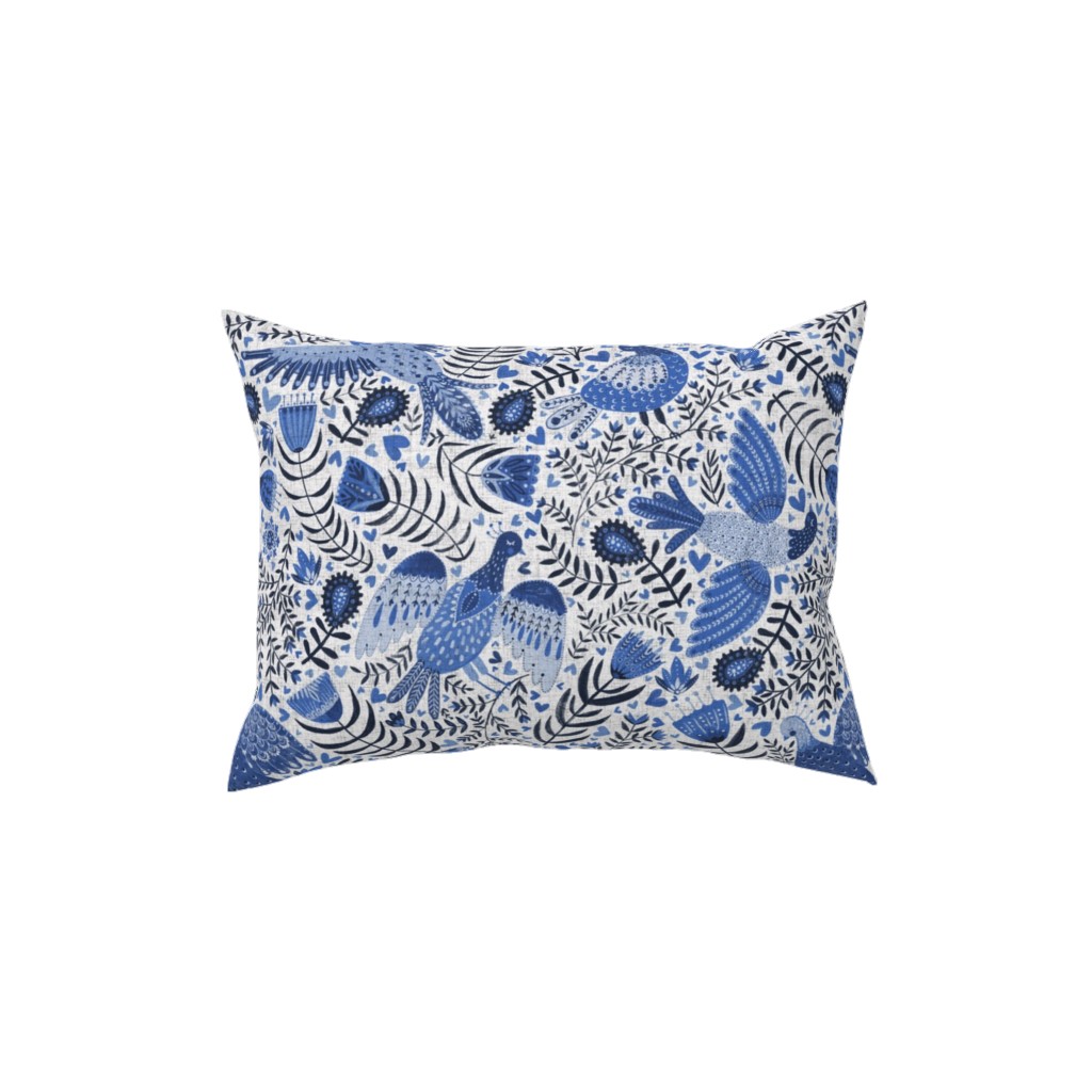 Scandinavian Birds - Indigo Blue Pillow, Woven, White, 12x16, Double Sided, Blue