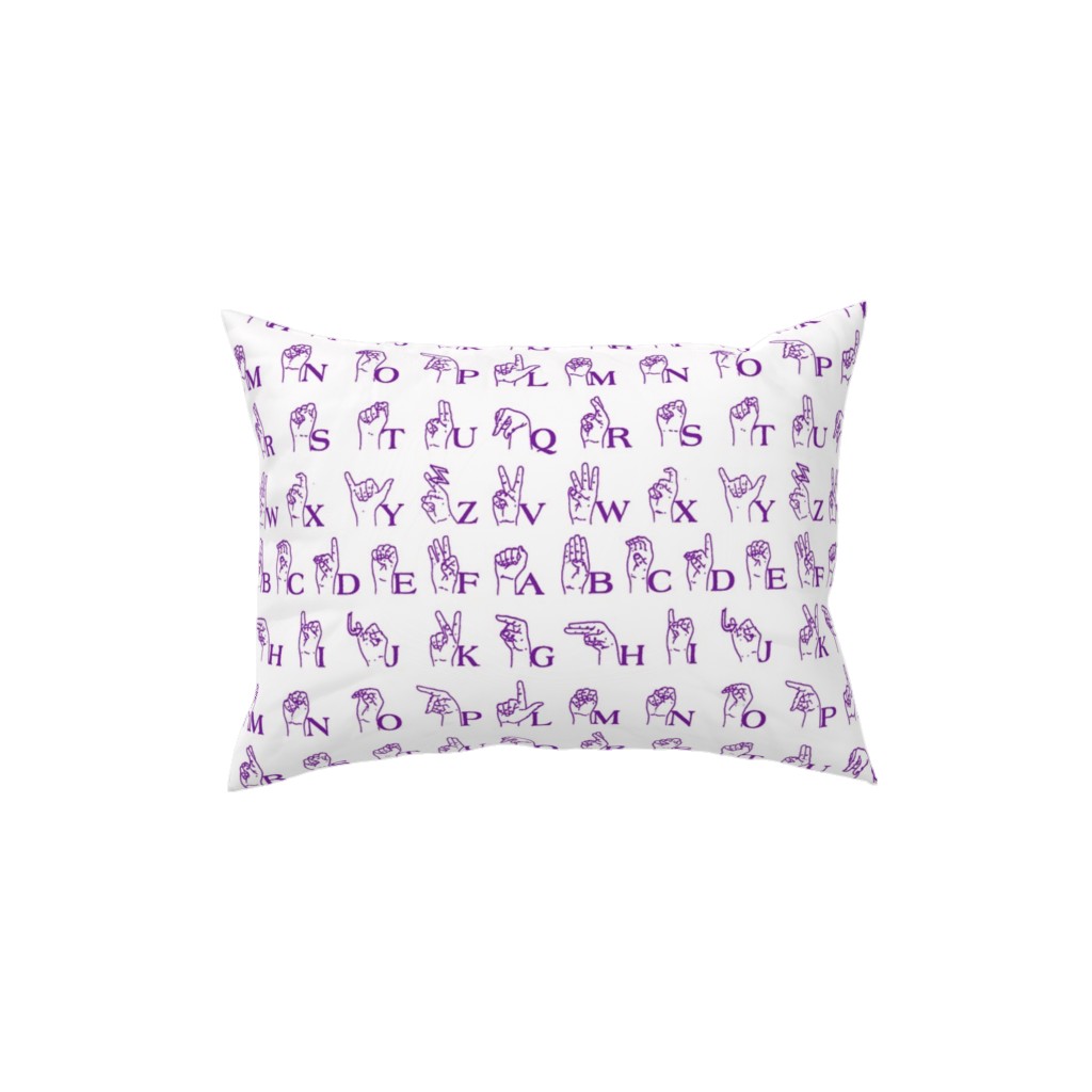 Sign Language Alphabet Pillow, Woven, White, 12x16, Double Sided, Purple