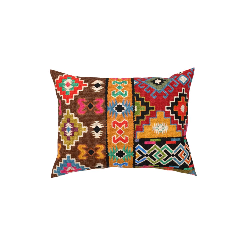 Kilim - Brown Pillow, Woven, White, 12x16, Double Sided, Multicolor