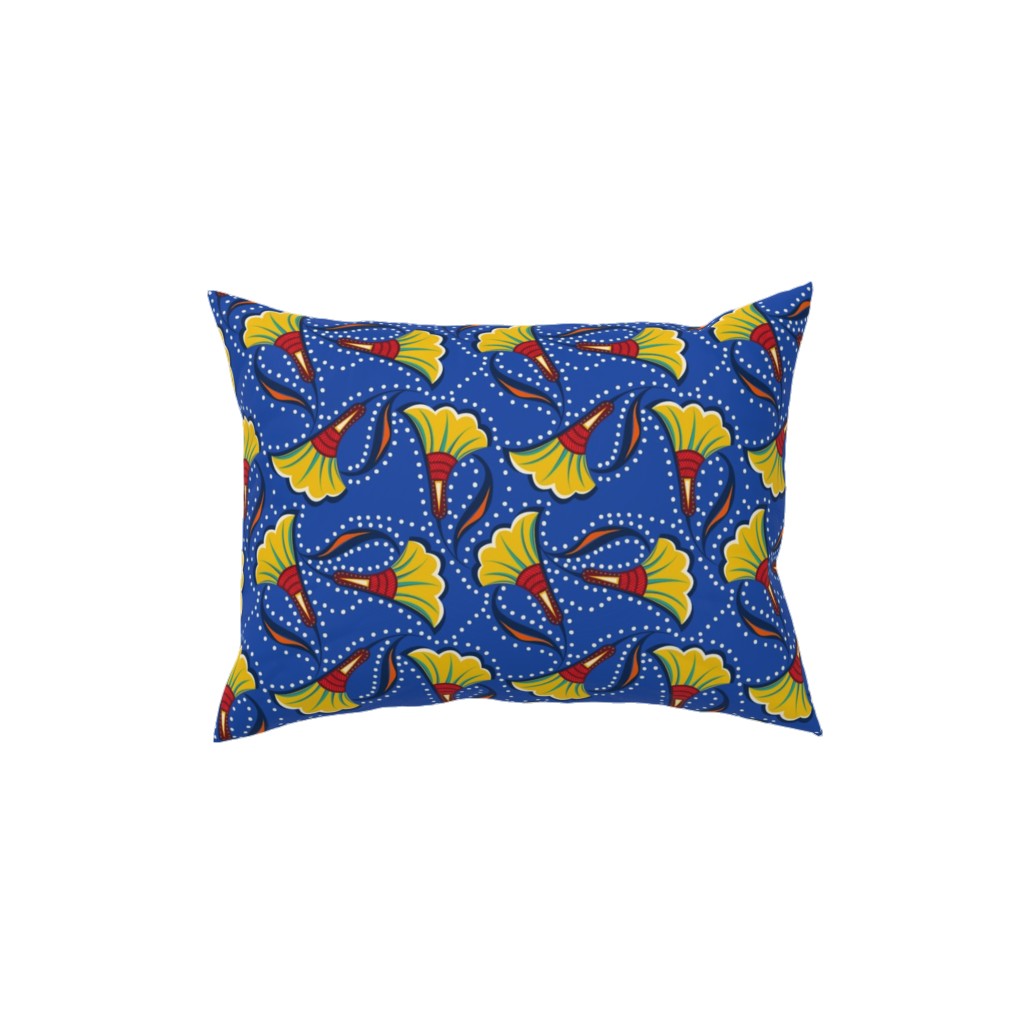 African Floral Pillow, Woven, White, 12x16, Double Sided, Blue