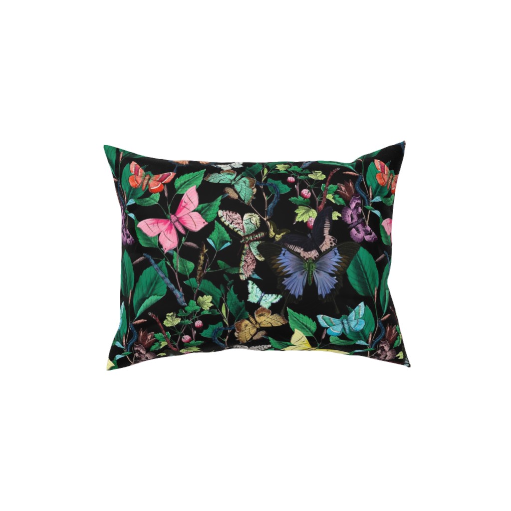 Butterfly Sanctuary - Multi on Black Pillow, Woven, White, 12x16, Double Sided, Multicolor