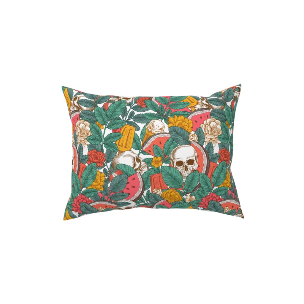 Summer Skull - Multi Pillow, Woven, White, 12x16, Double Sided, Green