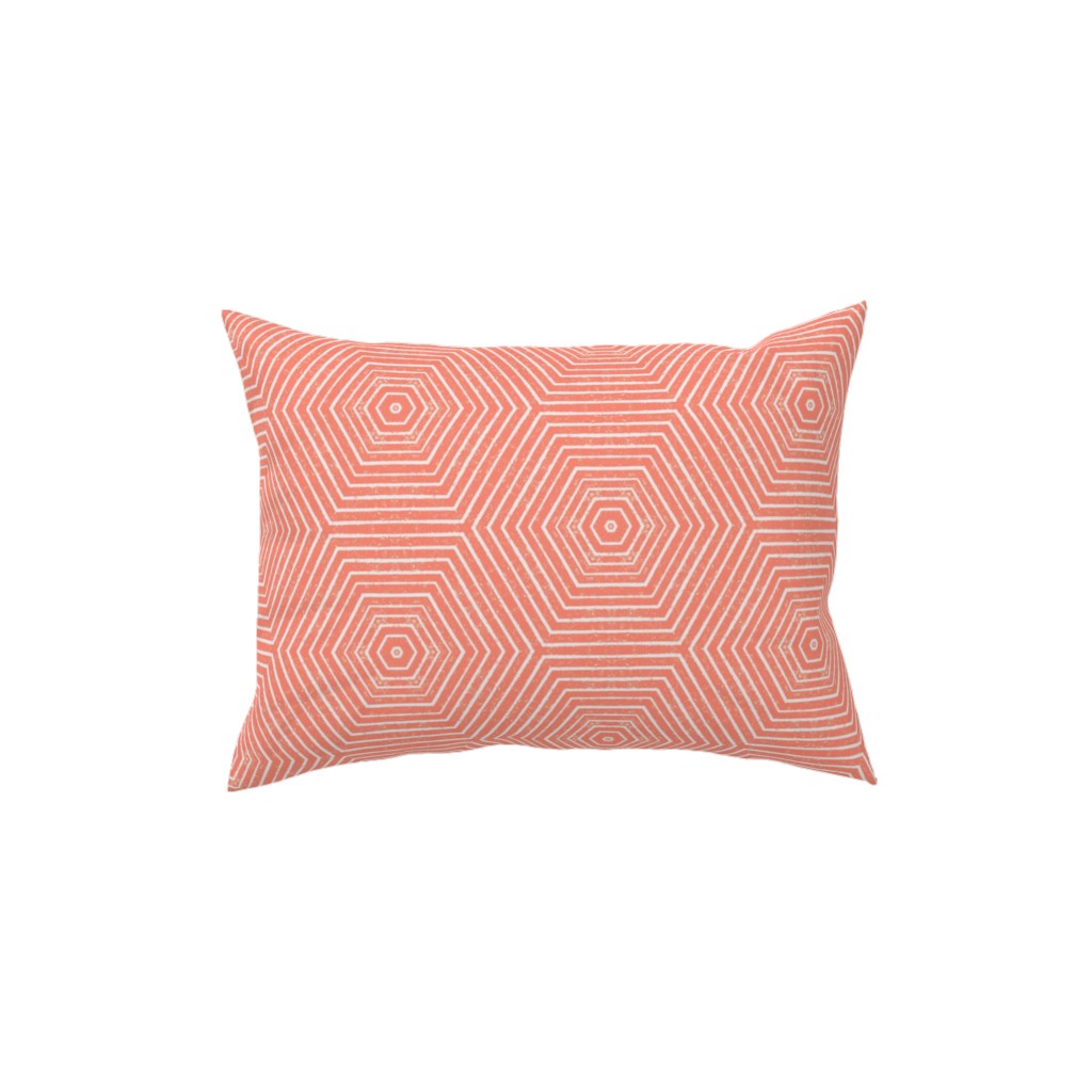 Concentric Hexagons Pillow, Woven, White, 12x16, Double Sided, Orange