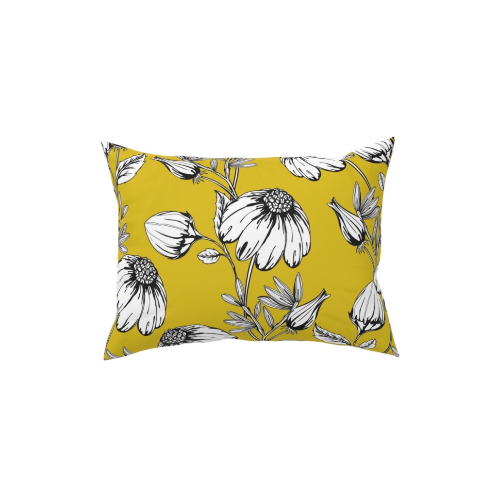 Bloom Floral - Yellow Pillow, Woven, White, 12x16, Double Sided, Yellow