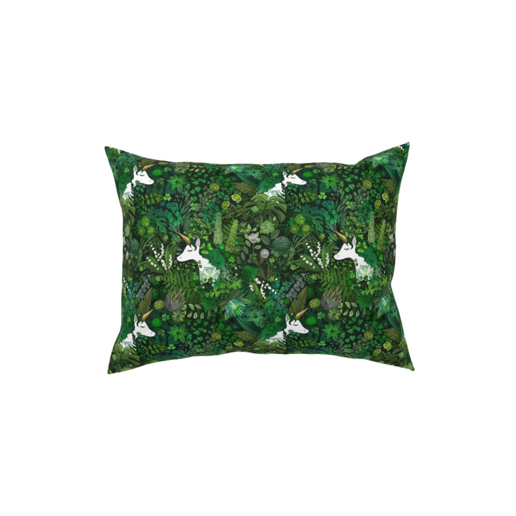 Irish Unicorn in a Green Garden Pillow, Woven, White, 12x16, Double Sided, Green, Classic Green