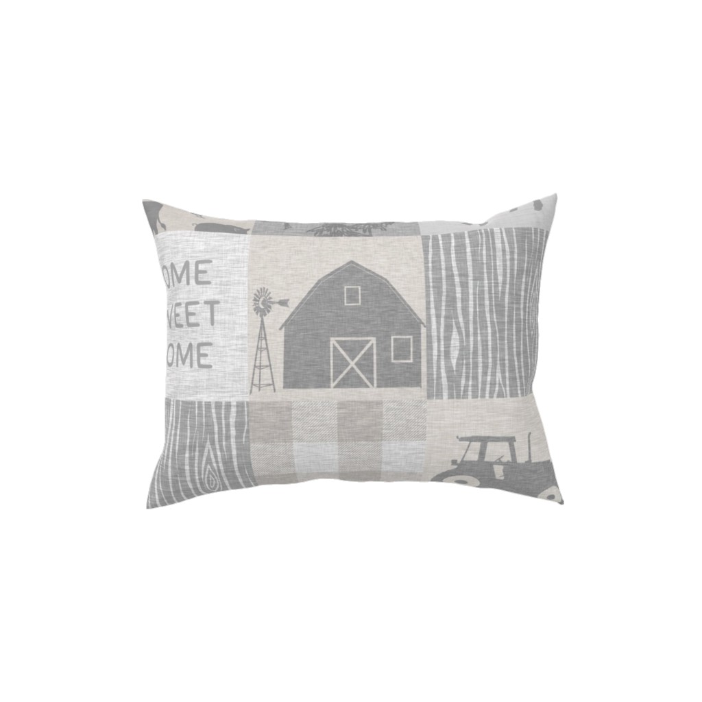 Home Sweet Home Farm - Grey and Cream Pillow, Woven, White, 12x16, Double Sided, Gray