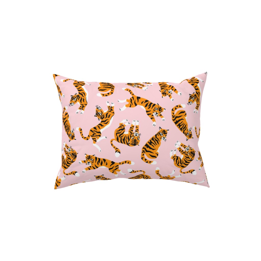 Tigers - Pink Pillow, Woven, White, 12x16, Double Sided, Pink, Bright Pink
