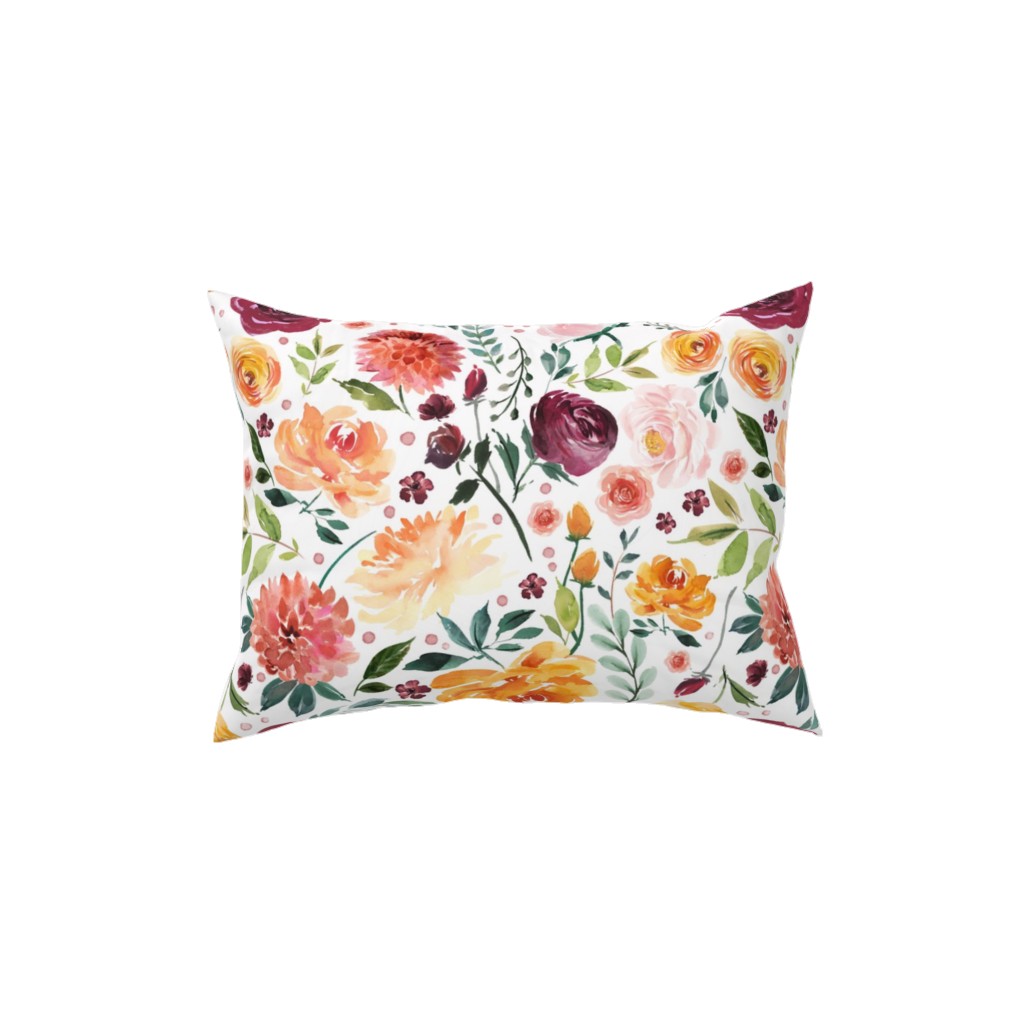 Orange Burgandy Floral Pillow, Woven, White, 12x16, Double Sided, Multicolor