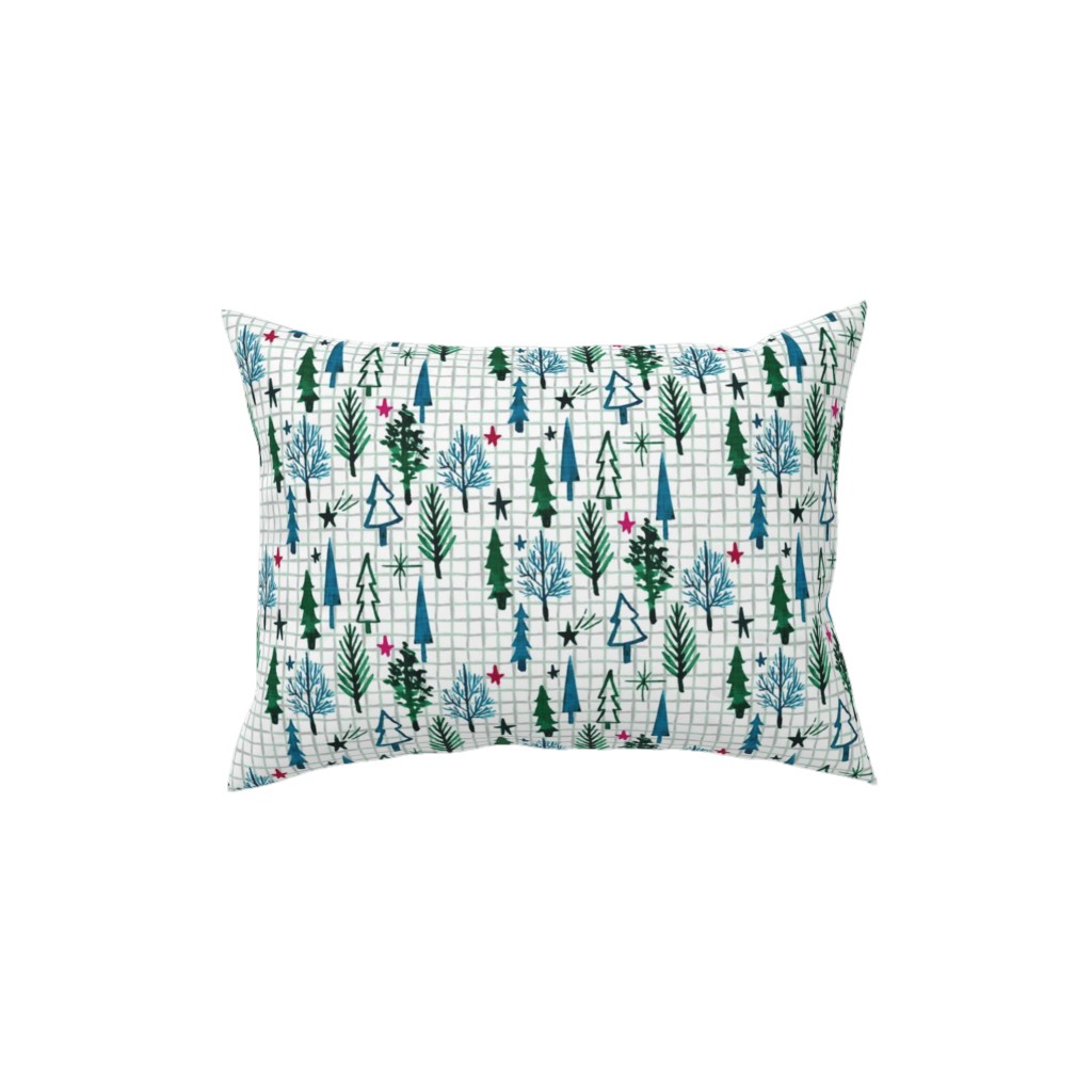 Noel Collection - Winterscape Pillow, Woven, White, 12x16, Double Sided, Green