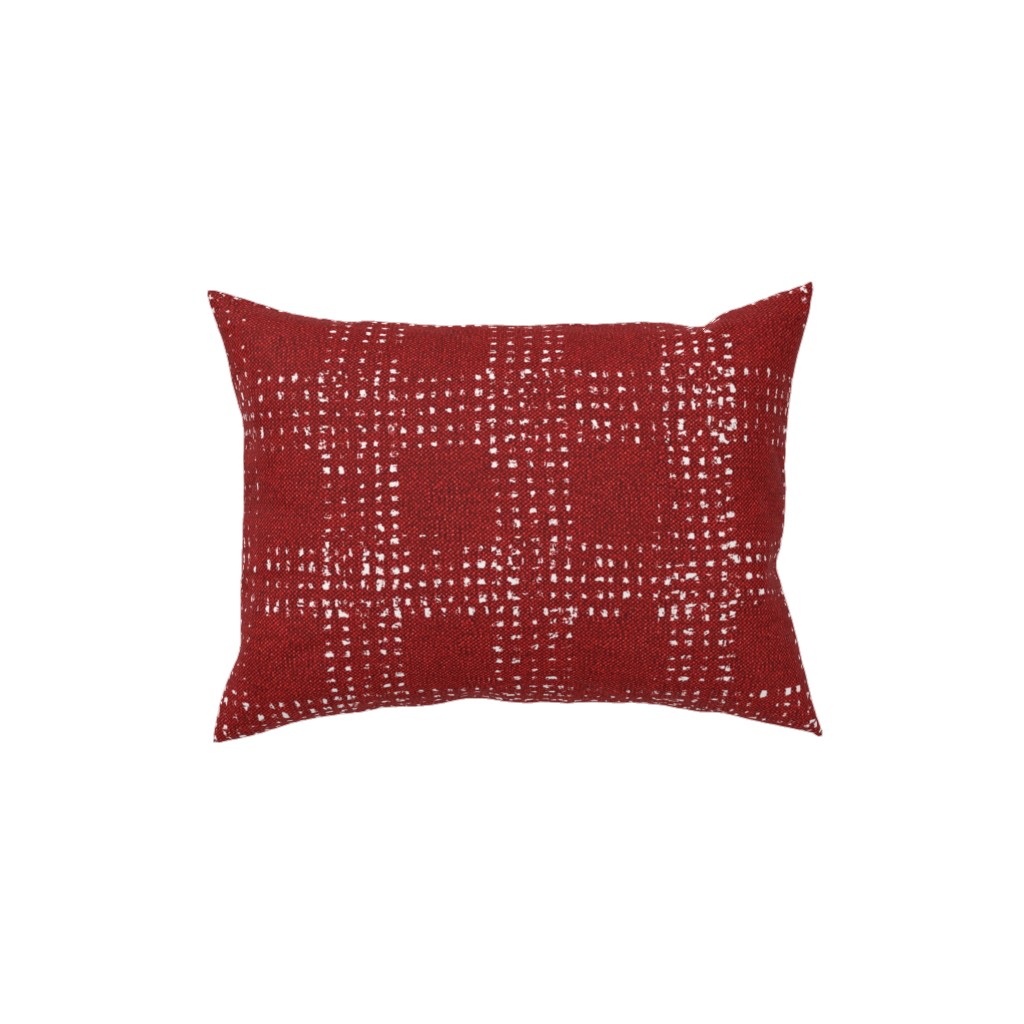 Mud Cloth Plaid - Red and White Pillow, Woven, White, 12x16, Double Sided, Red