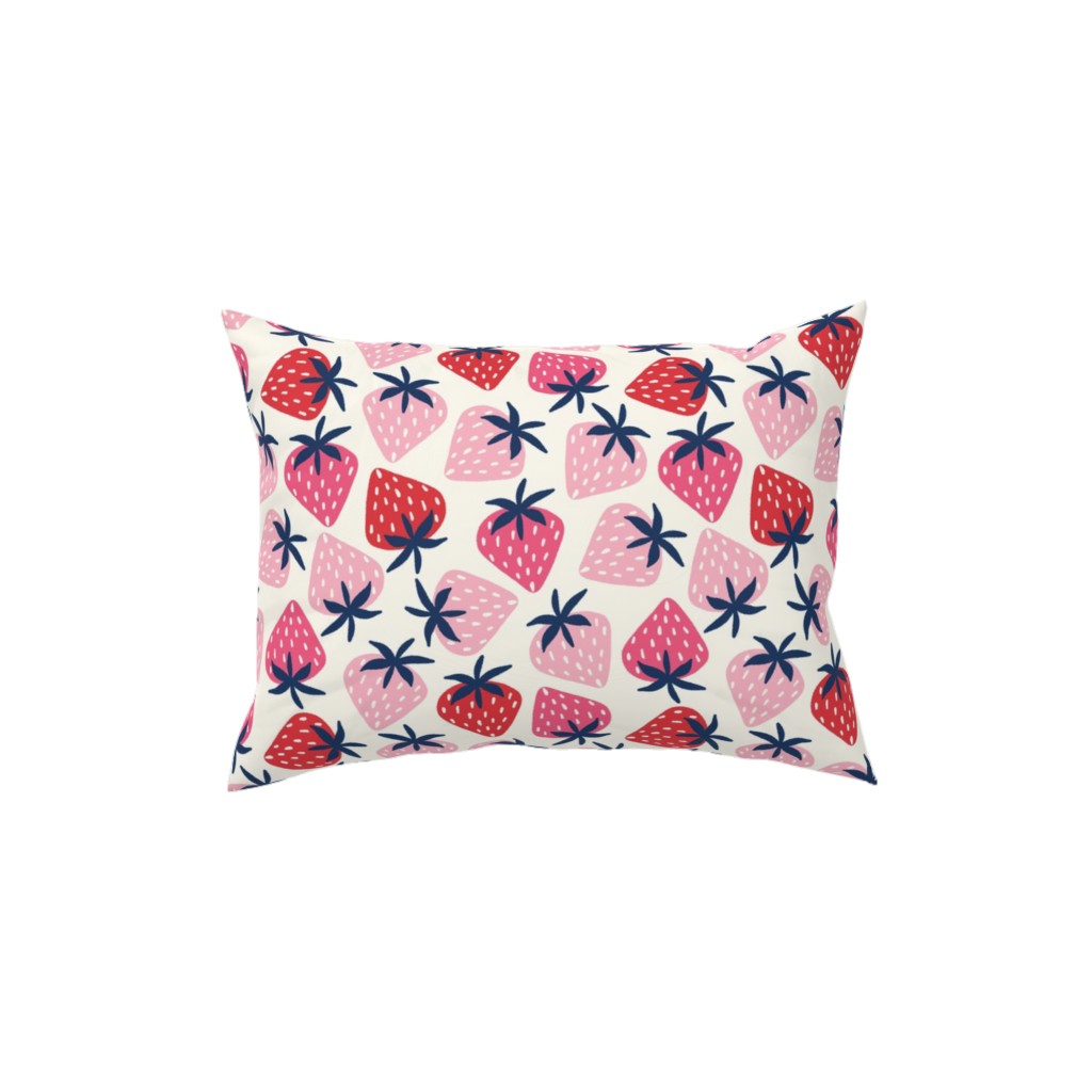 Strawberries - Pink on White Pillow, Woven, White, 12x16, Double Sided, Pink, Bright Pink