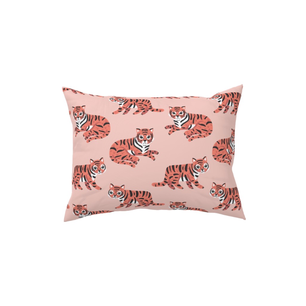 Jungle Tigers - Blush and Coral Pillow, Woven, White, 12x16, Double Sided, Pink, Bright Pink