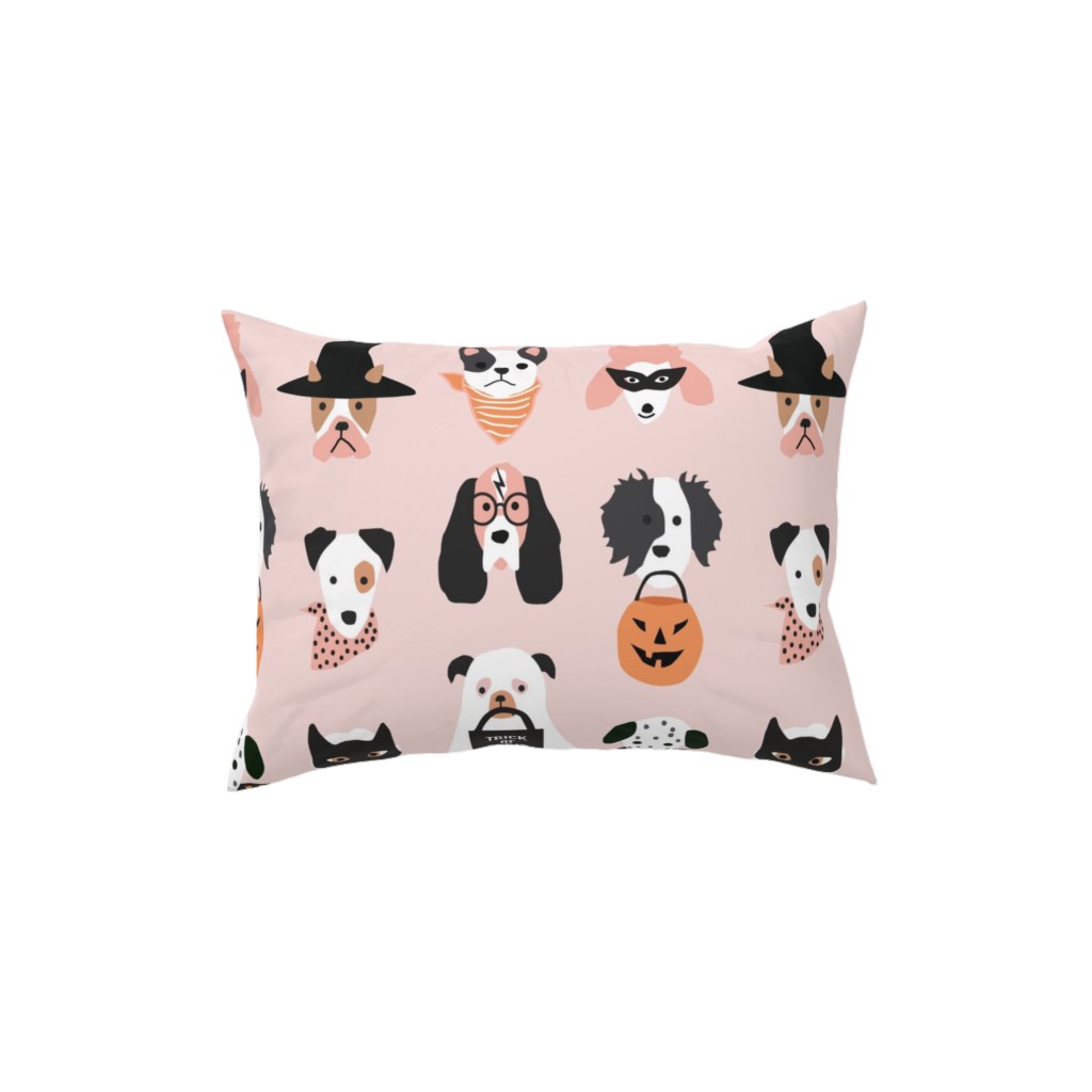 Halloween Puppies on Light Pink Pillow, Woven, White, 12x16, Double Sided, Multicolor
