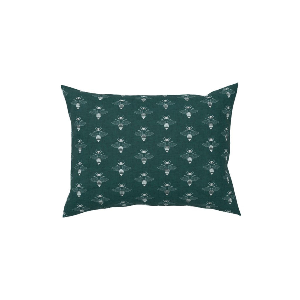 Bees in Flight - Green Pillow, Woven, White, 12x16, Double Sided, Green