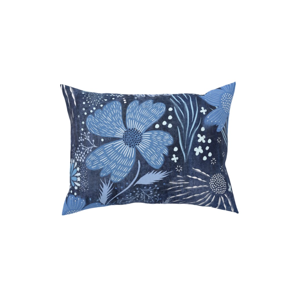 Shibori Flower Abundance - Blue Pillow, Woven, White, 12x16, Double Sided, Blue, True Blue