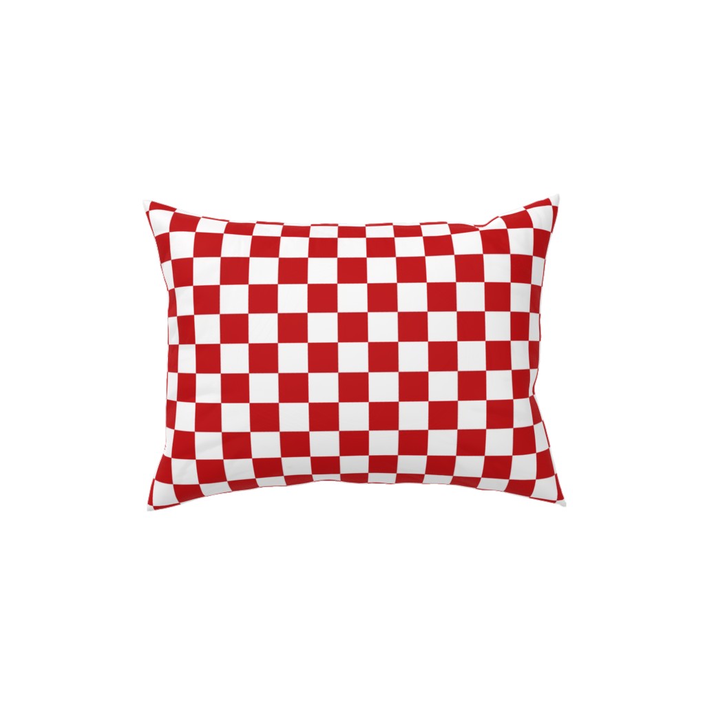 Checkerboard - Red and White Pillow, Woven, White, 12x16, Double Sided, Red