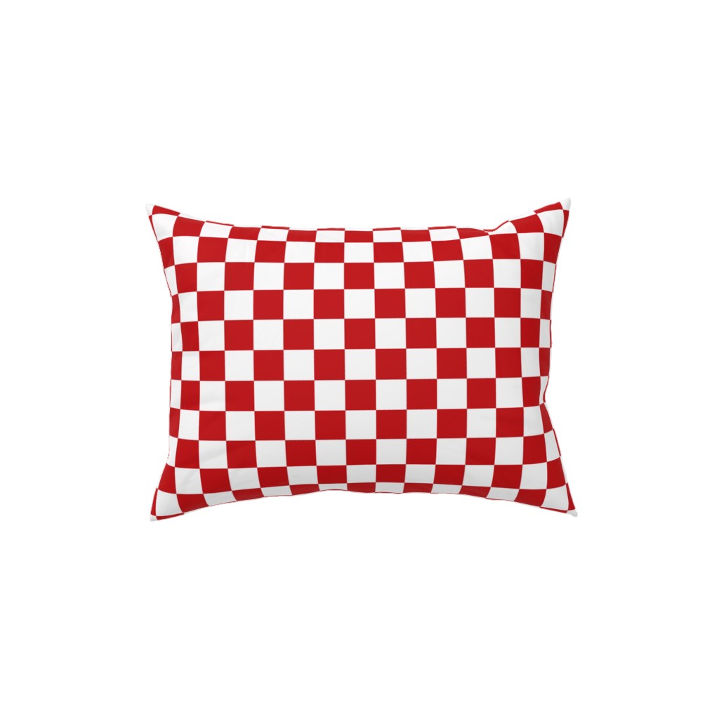 Checkerboard - Red and White Pillow, Woven, White, 12x16, Double Sided, Red, Red