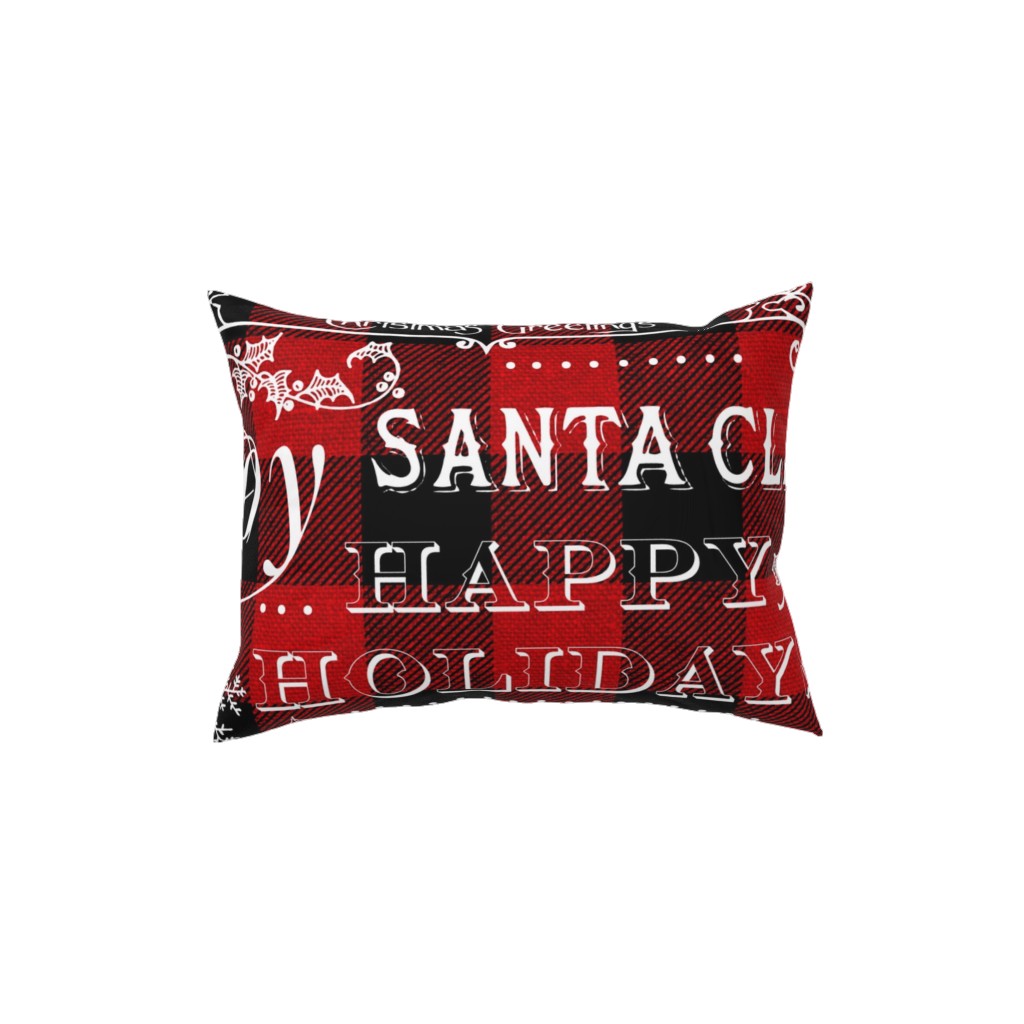 Buffalo Plaid Christmas Typography - Red and Black Pillow, Woven, White, 12x16, Double Sided, Red
