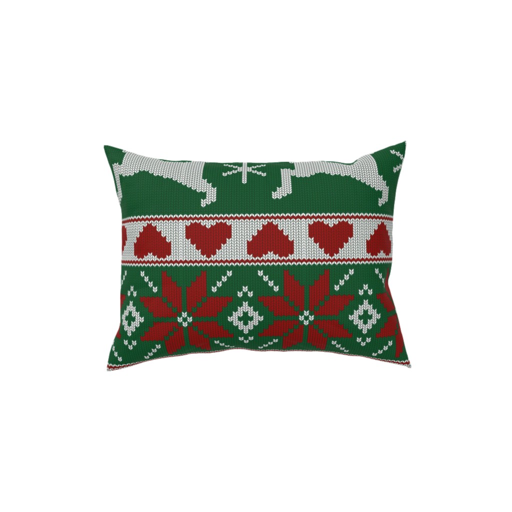 Christmas Knit - Green and Red Pillow, Woven, White, 12x16, Double Sided, Multicolor