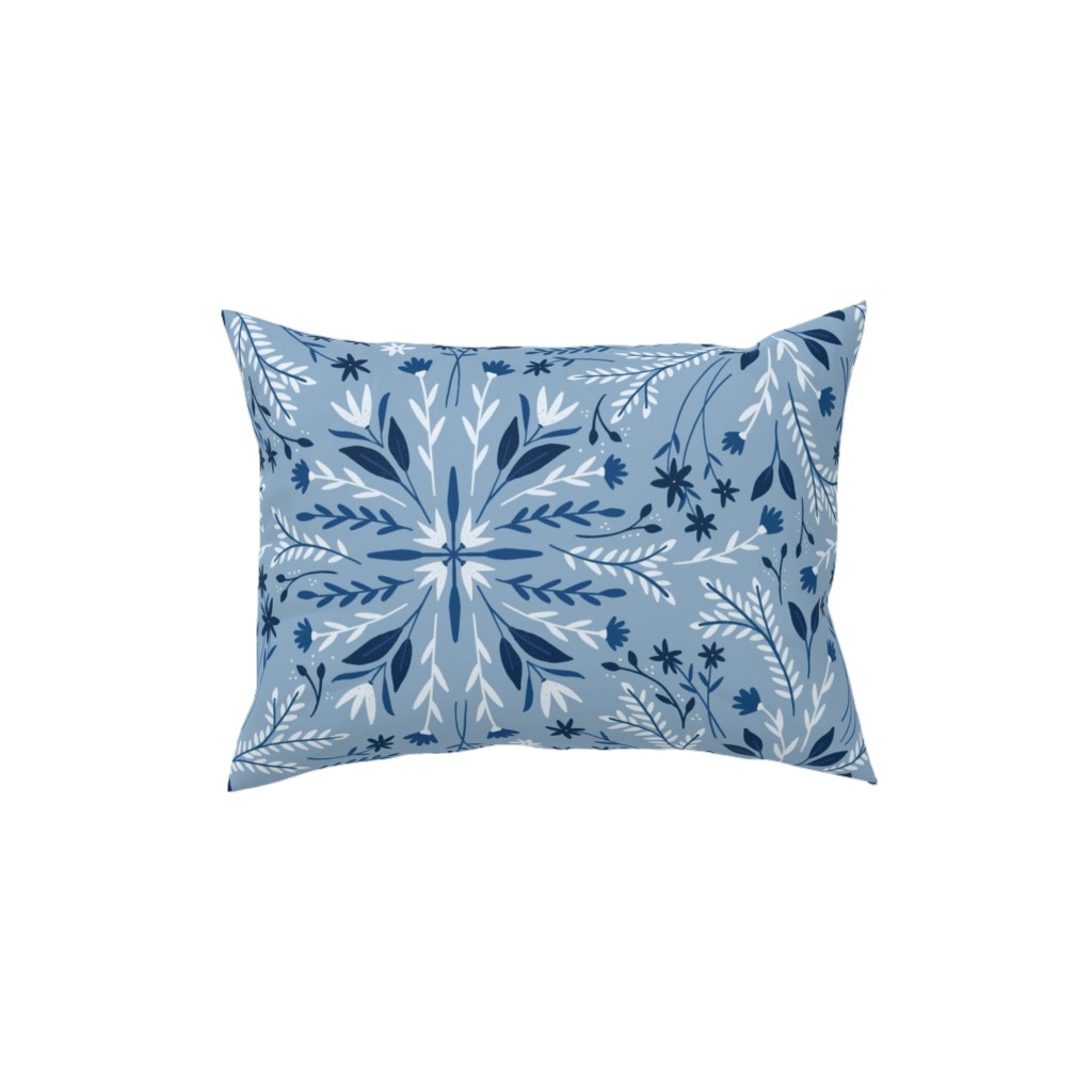 Dotty Floral - Blue Pillow, Woven, White, 12x16, Double Sided, Blue
