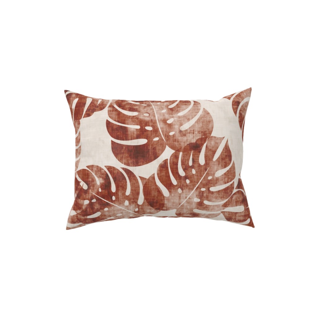 Monstera Leaves - Rust Pillow, Woven, White, 12x16, Double Sided, Brown