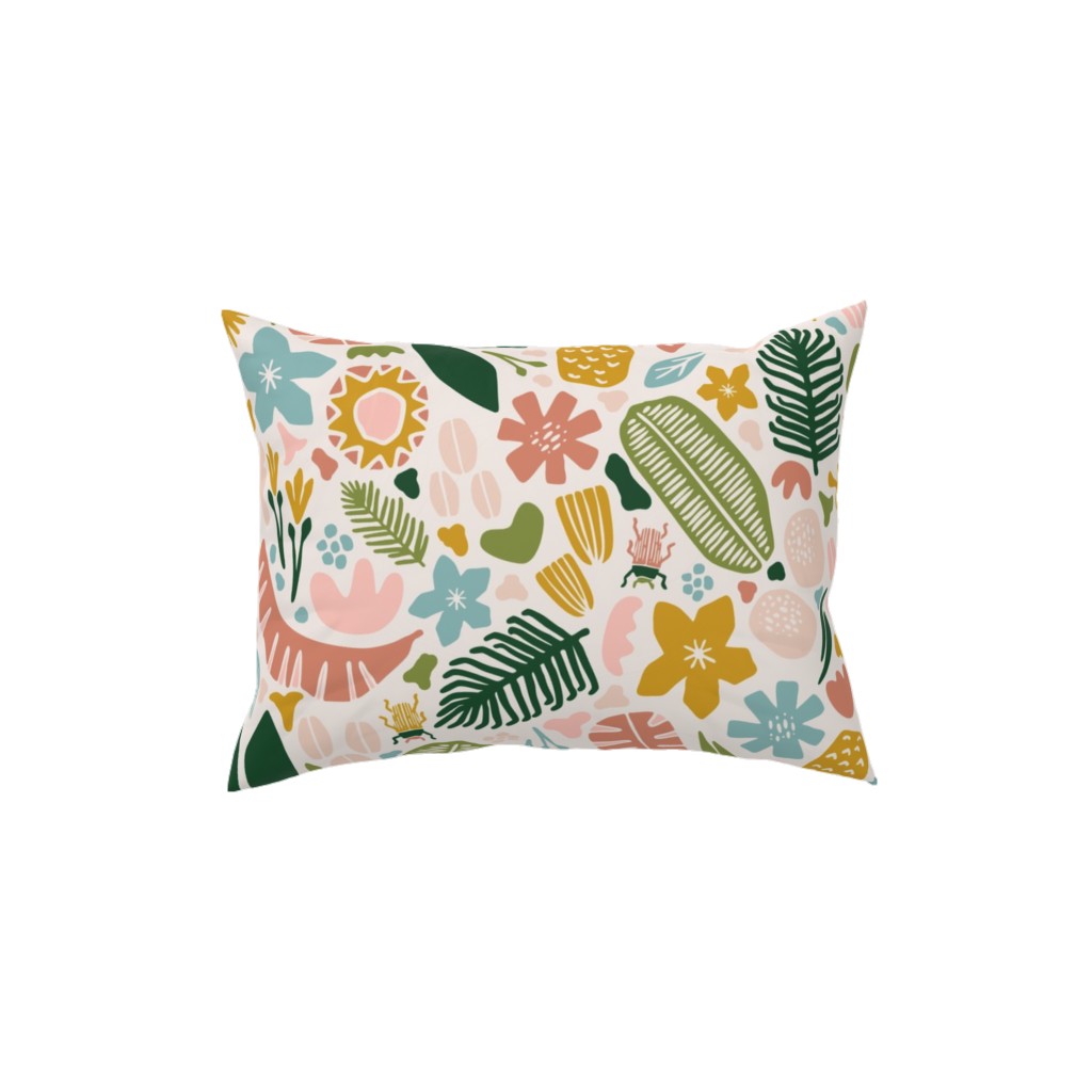 Tropical Adventure Woodcut - Multi Pillow, Woven, White, 12x16, Double Sided, Multicolor