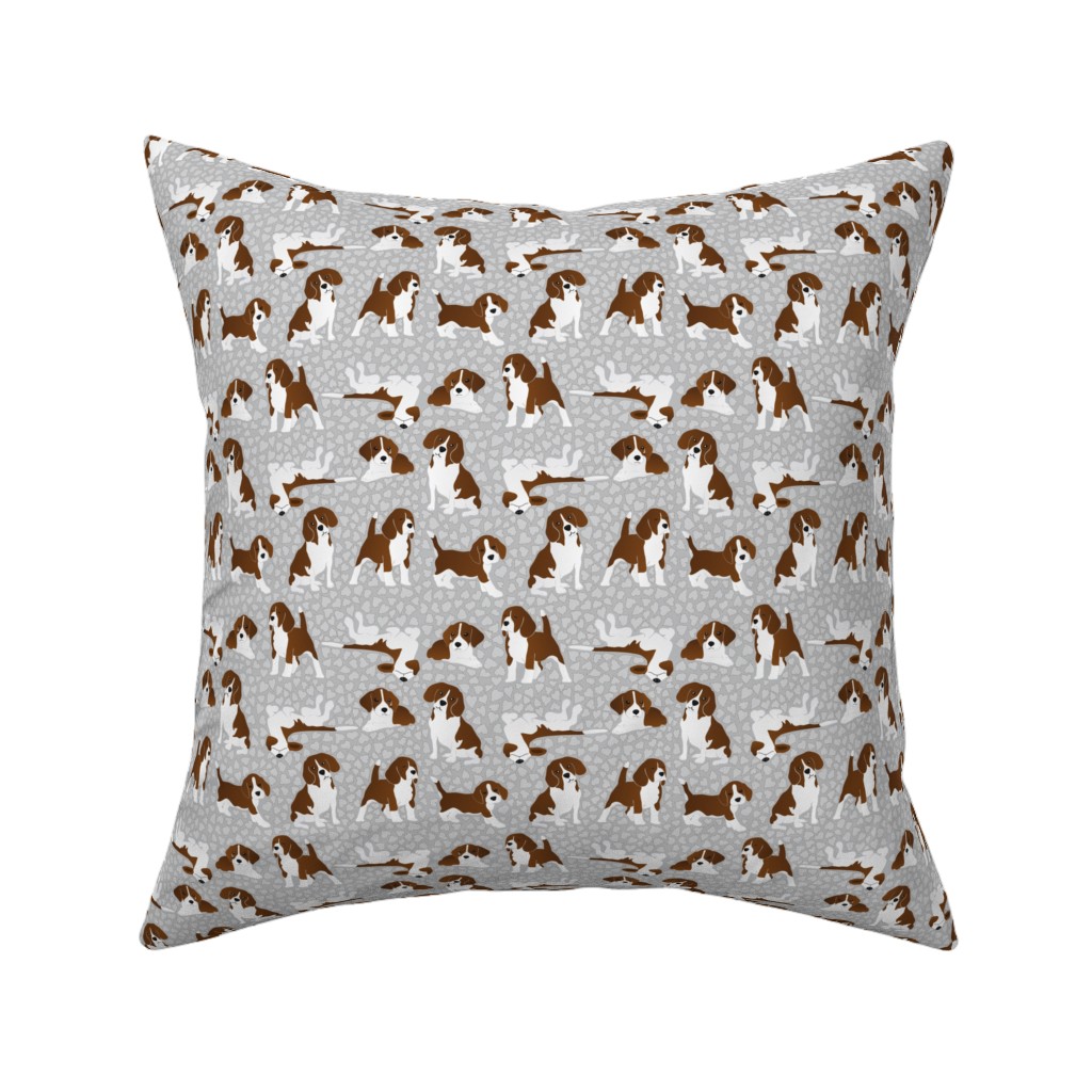 Beagle Dog Pillow, Woven, White, 16x16, Double Sided, Gray
